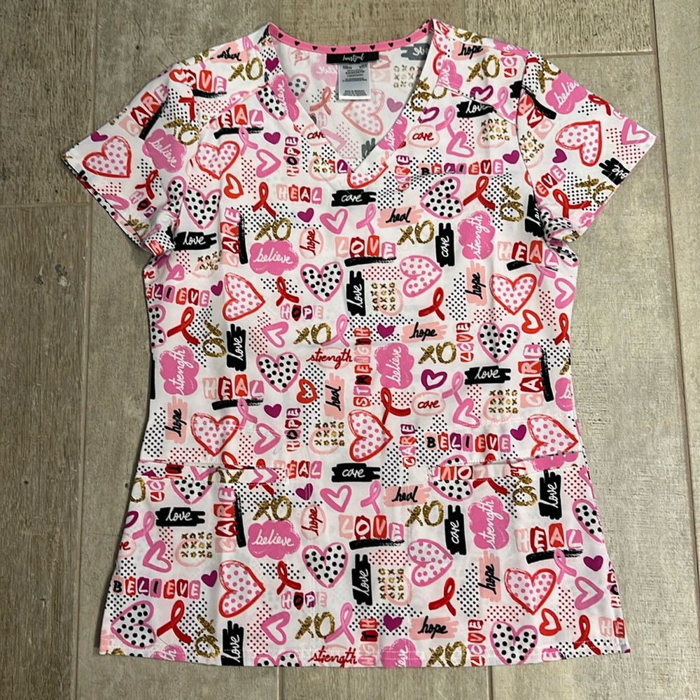 Heartsoul breast cancer awareness scrub top XS